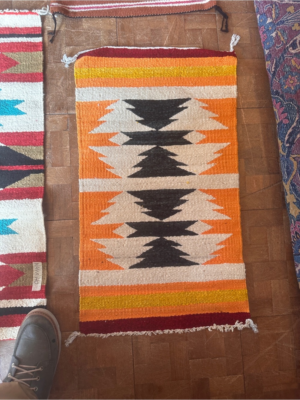 Handwoven Orange Geometric Accent Rug - Unbranded